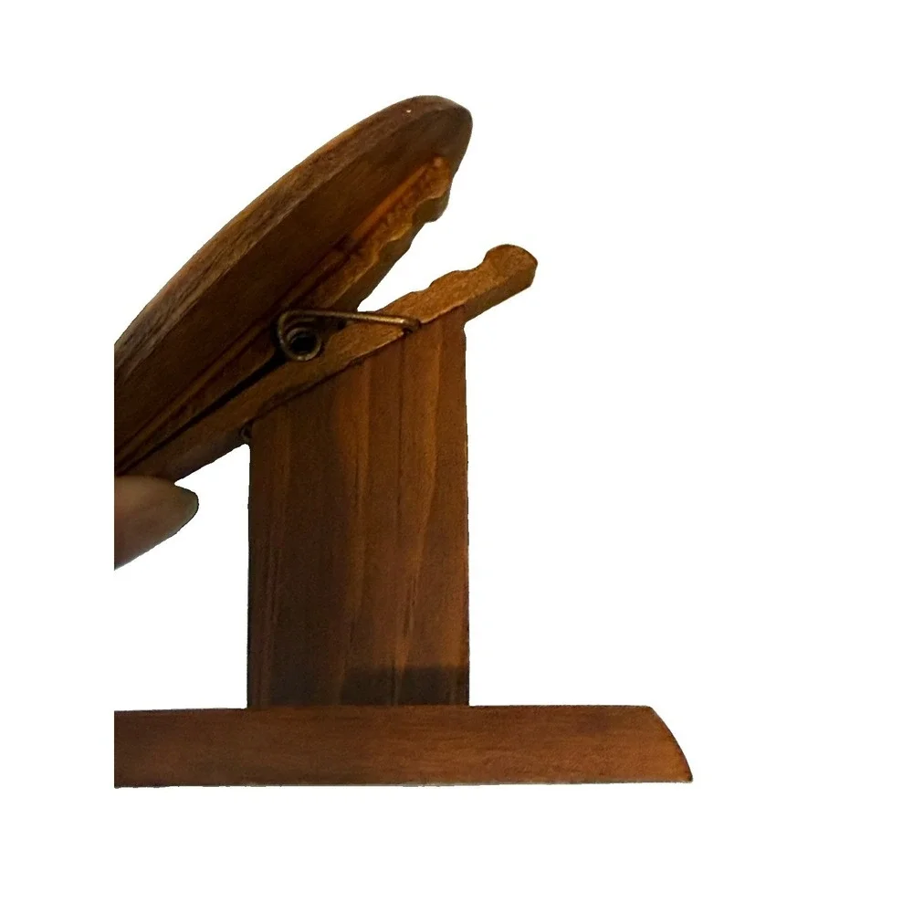 Vintage 1970s Wooden Owl Spring-Clip Desk Memo and Recipe Card Holder